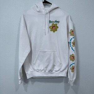 Rick and Morty Hoodie Adult Swim White Flower Print Pullover Size M